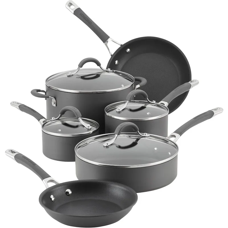 Circulon 83903 Radiance Hard Anodized Nonstick Cookware Pots and Pans Set, 10 Piece, Gray