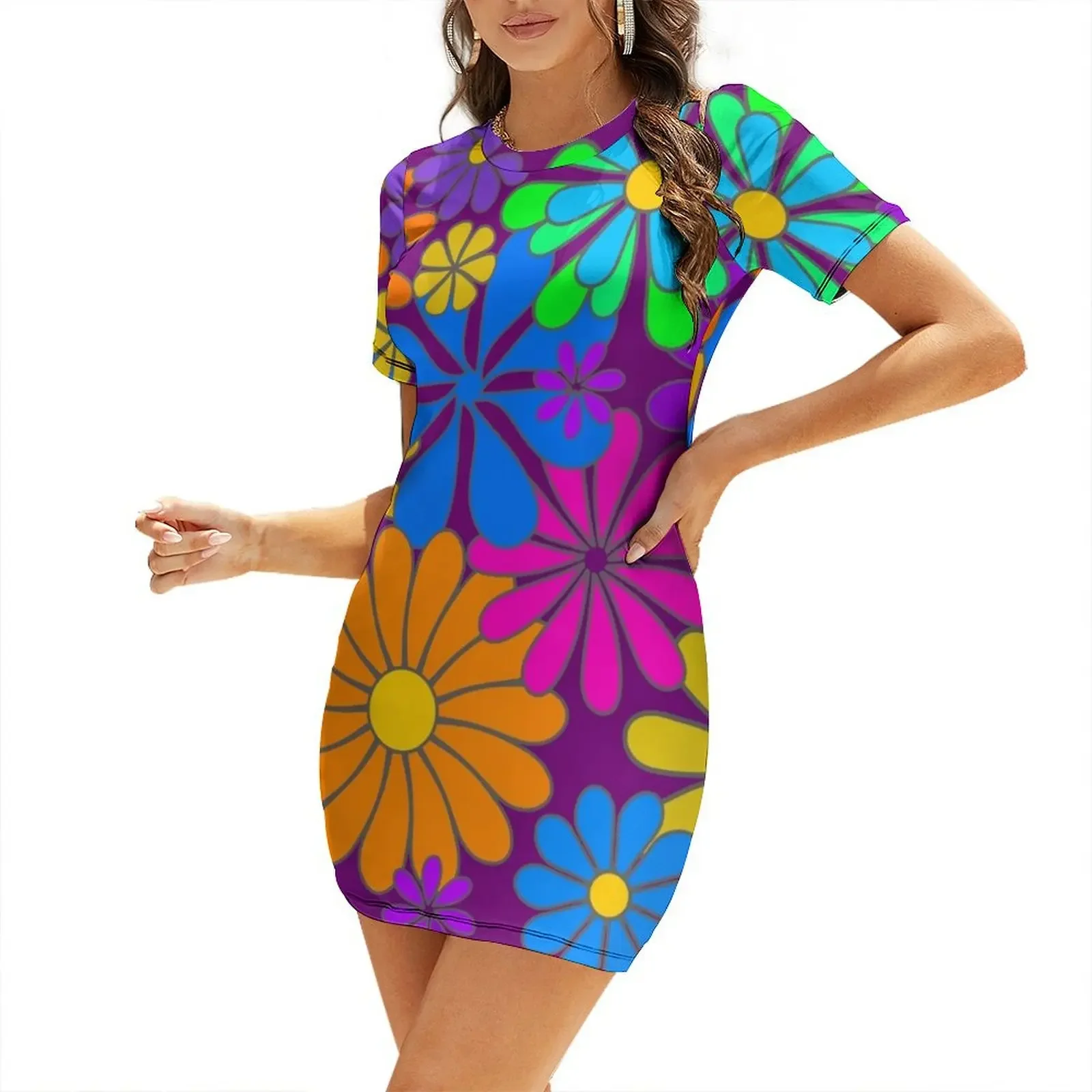

Flower Power Hippy Retro Art Short-Sleeved Dress summer dresses womens 2025 Summer women's clothing Dresses Dress