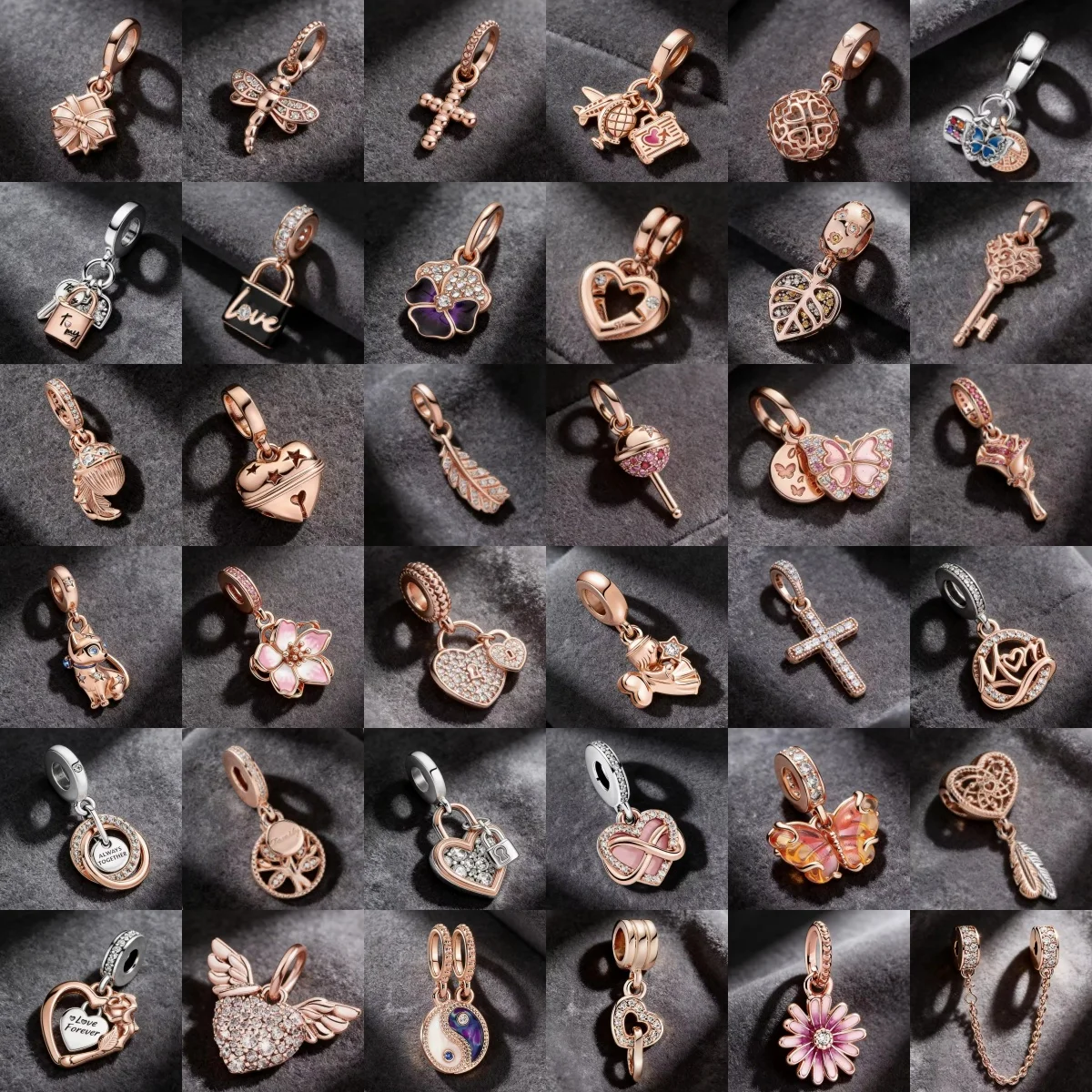 Rose Gold new 925 Silver Oak Leaf Dragonfly Flower Shaped Charm Interval Bead DIY Women's Bracelet Jewelry Accessories Gift