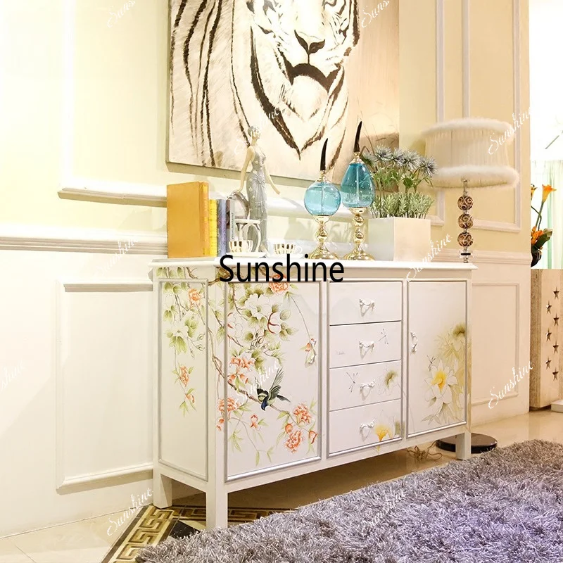Painted decorative cabinet Modern simple light luxury dining side cabinet Double door drawer Entrance cabinet