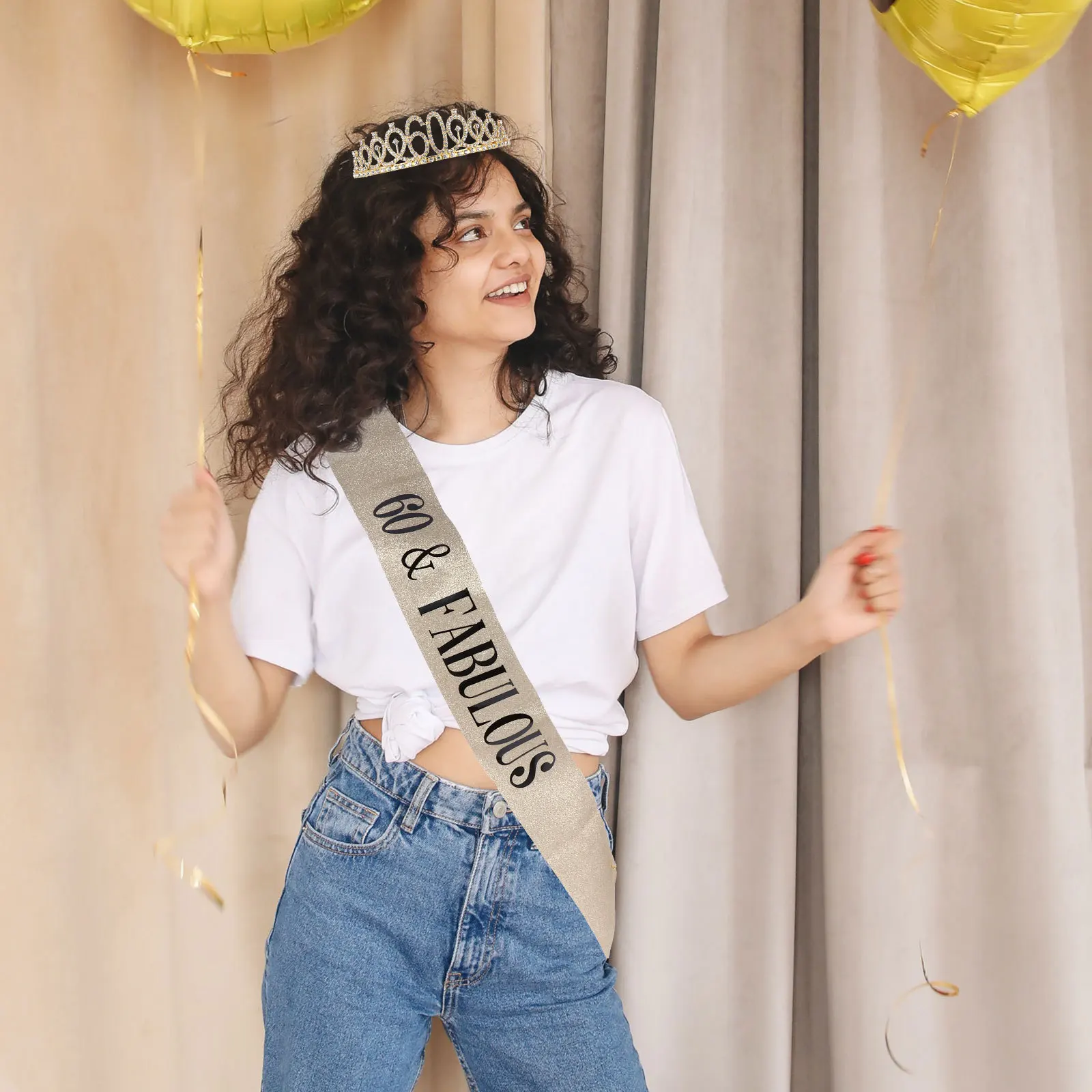 

2pcs Birthday Crown Etiquette Sash Set Fabric Party Decoration Suit For Celebration Hot Stamping Ritual Belt Shoulder Strap Sash