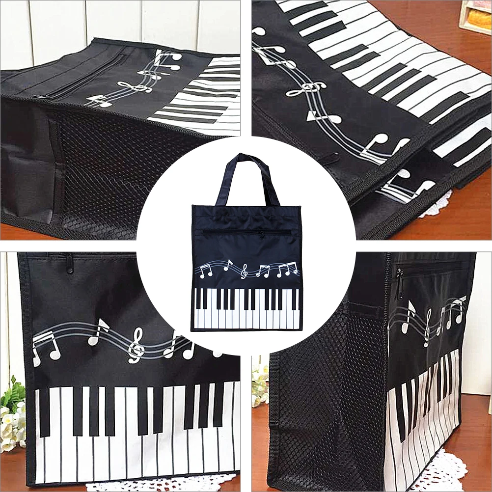 

Eco-Friendly Note Pattern Tote Reusable Shoulder Handbag Large Capacity Zipper Lightweight Foldable Grocery Travel for Picnic