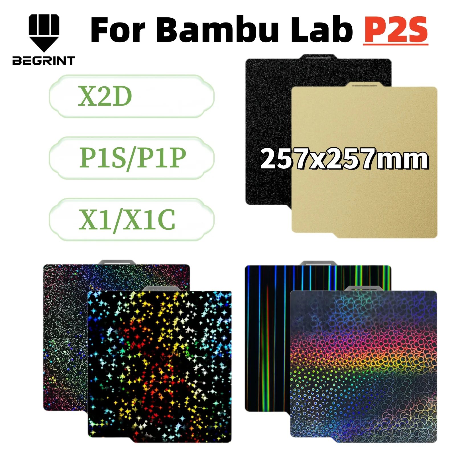 Für Bambu Lab P2S X2D Bauplatte PEI Texturiert 257x257mm Federstahlplatte für Bambulab X2D P2S P1P Heizbett Ersatzteile