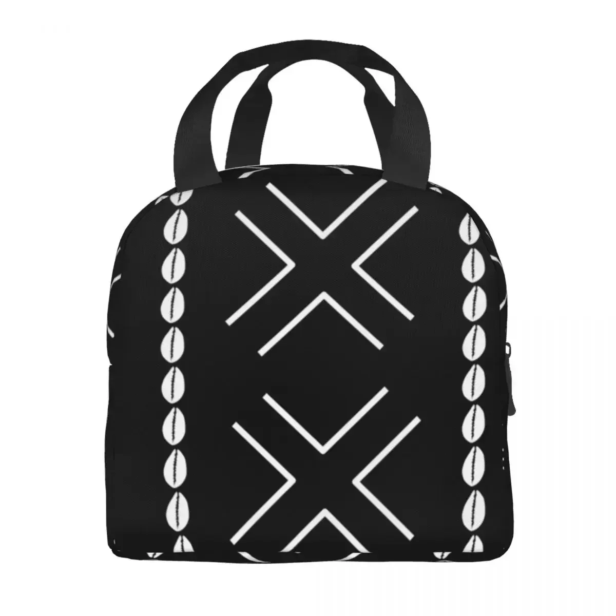 African Mud Cloth Bogolan Design Insulated Lunch Bags for Women Tribal Geometric Art Portable Cooler Thermal Food Lunch Box