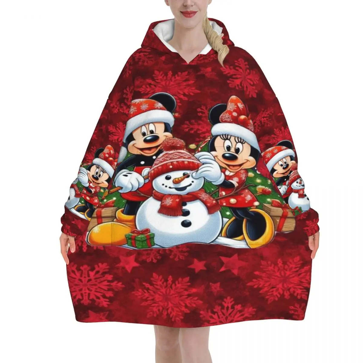 

Mickey Mouse Christmas Wearable Blanket Hoodie for Women Warm Cozy Large Blanket Sweatshirt Thick Fleece Hooded Blanket