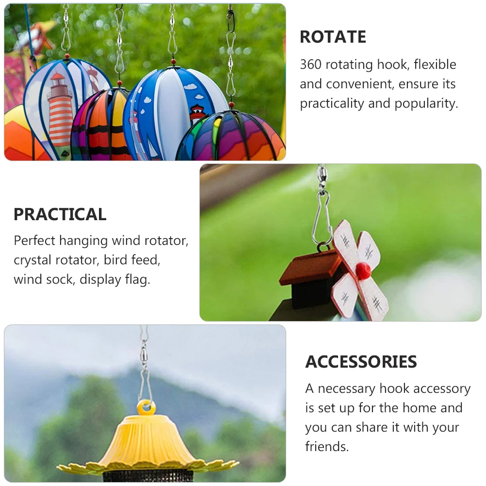 

Rotating Wind Chime Hook 10Pcs Stainless Swivel Clips for Garden Windsocks Bird Feeders Party Lights Outdoor Hanging