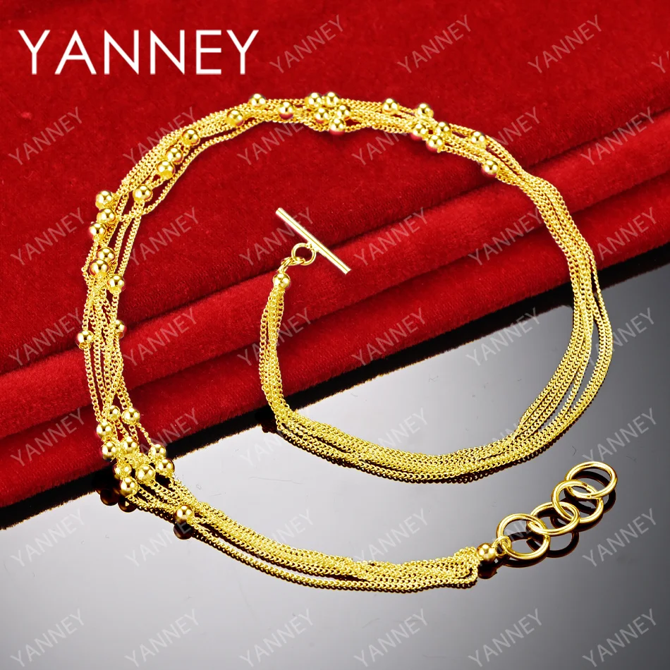 Charm 18K Gold 18 Inches Fine Tassel Bead Chain Necklace For Women Men Fashion Wedding Party Favor Jewelry Accessories