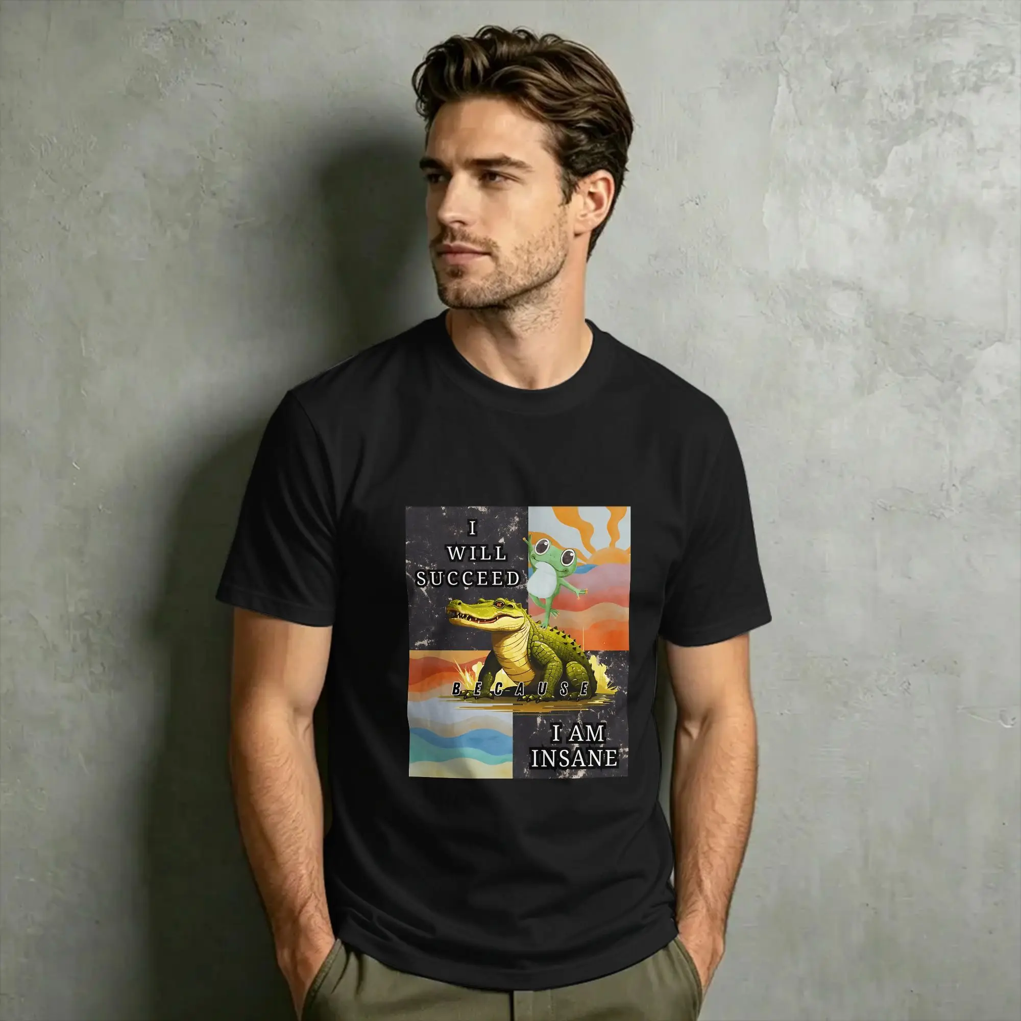 Oversized T-Shirt Summer I Will Succeed Because I Am Insane Frog Novelty T Shirts  100% Cotton Custom Logo Short Sleeve Top Tees