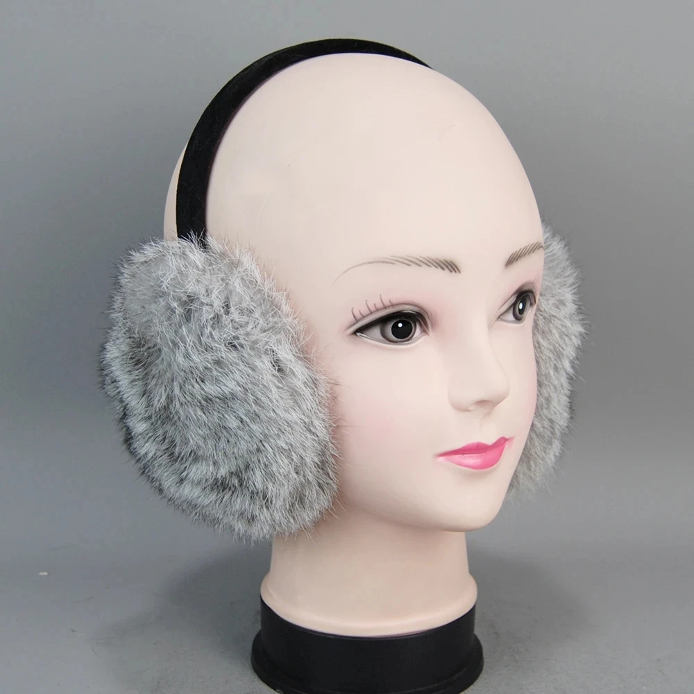 Nova chegada das mulheres inverno real pele de coelho earmuffs meninas quente pelúcia pele de coelho earflaps térmica senhora natural pele de coelho earmuff