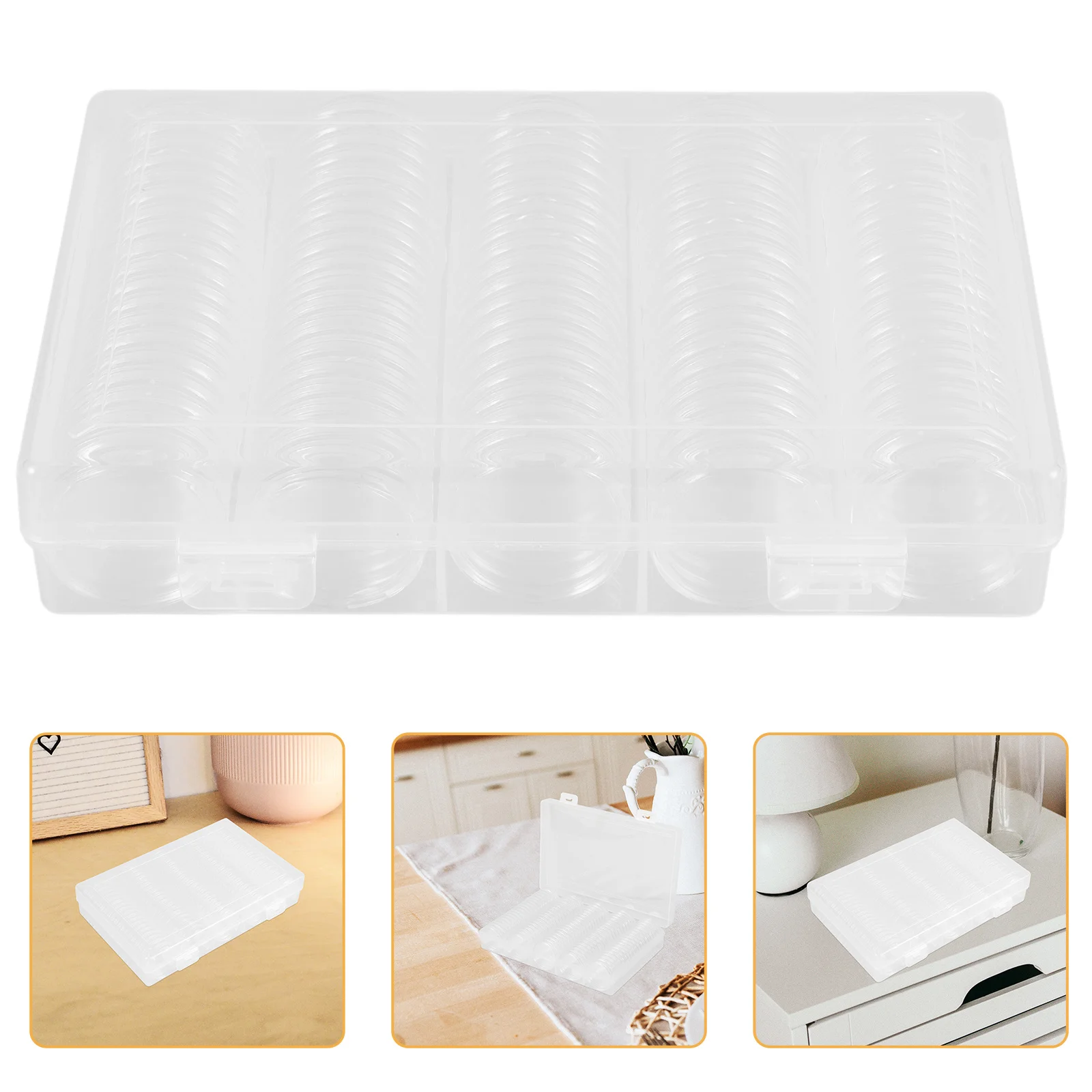 1 مجموعة كبسولات 27 مللي متر حاملي العملات المعدنية البلاستيكية الشفافة لهواة جمع صندوق تخزين الهلال افتتاح تصميم عملة #1