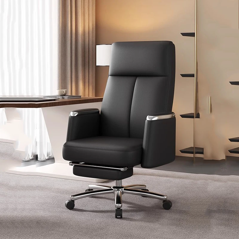 كرسي مكتب جلدي حديث فاخر بعجلات متنقلة كرسي مكتب تنفيذي للمؤتمرات مسند ظهر ومسند للقدمين أثاث عصري من Mobilya