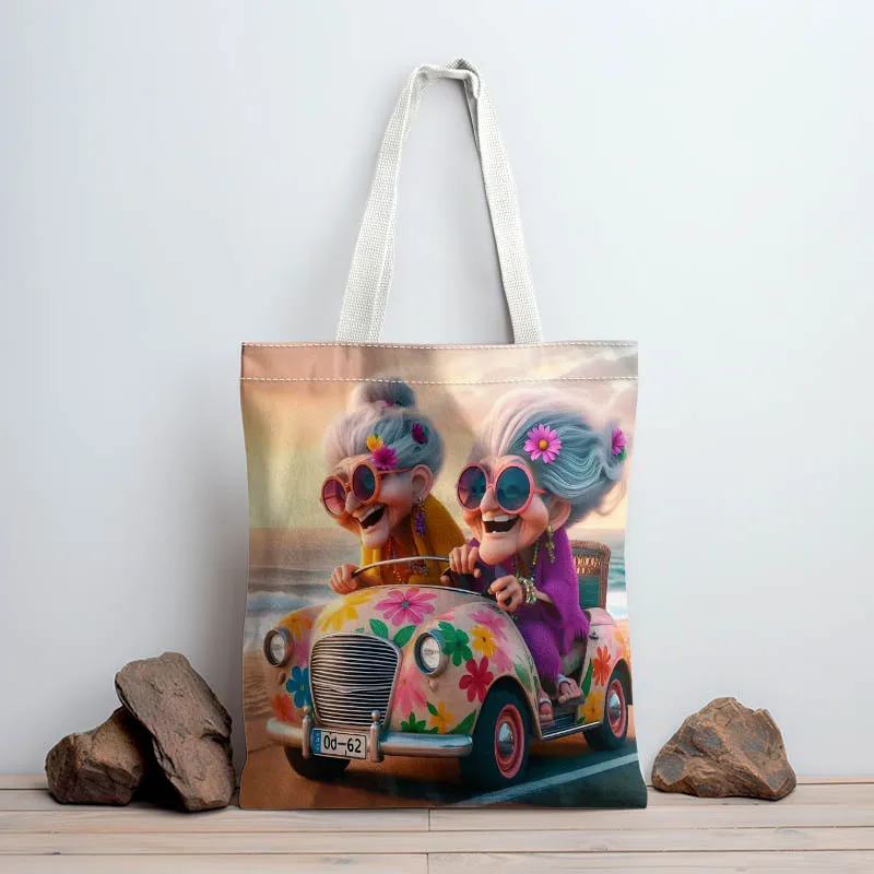 1pc Funny Vacation Grandma Print Tote Bag,Suitable for Daily