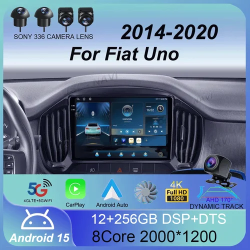 Imagen 1 del producto Android 15 Carplay Auto para Fiat Uno 2014 2015 2016 2017 2018 2019 2020 GPS Radio de coche reproductor Multimedia vídeo estéreo WIFI + 4G DSP