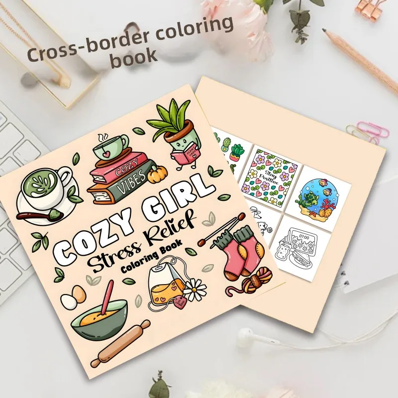 Livre de coloriage Cozy Girl : Vibration de détente, Art apaisant pour adultes, Relaxation, Pleine conscience, Cadeau créatif