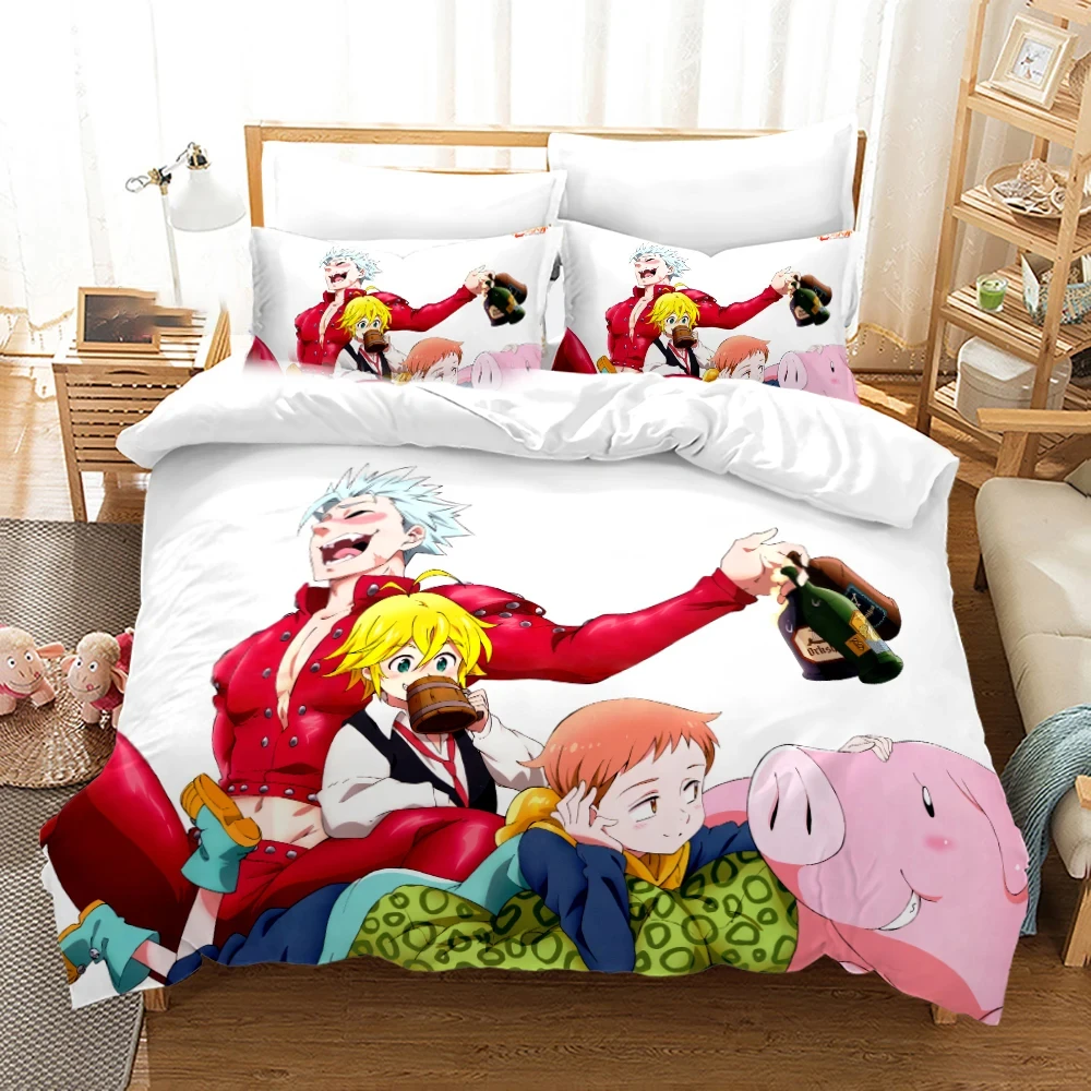 Anime Seven Deadly Sins Bedding Set,Duvet Cover Comforter Bed Set Quilt Cover Pillowcase,King Queen Twin Size Boys Girls Adults