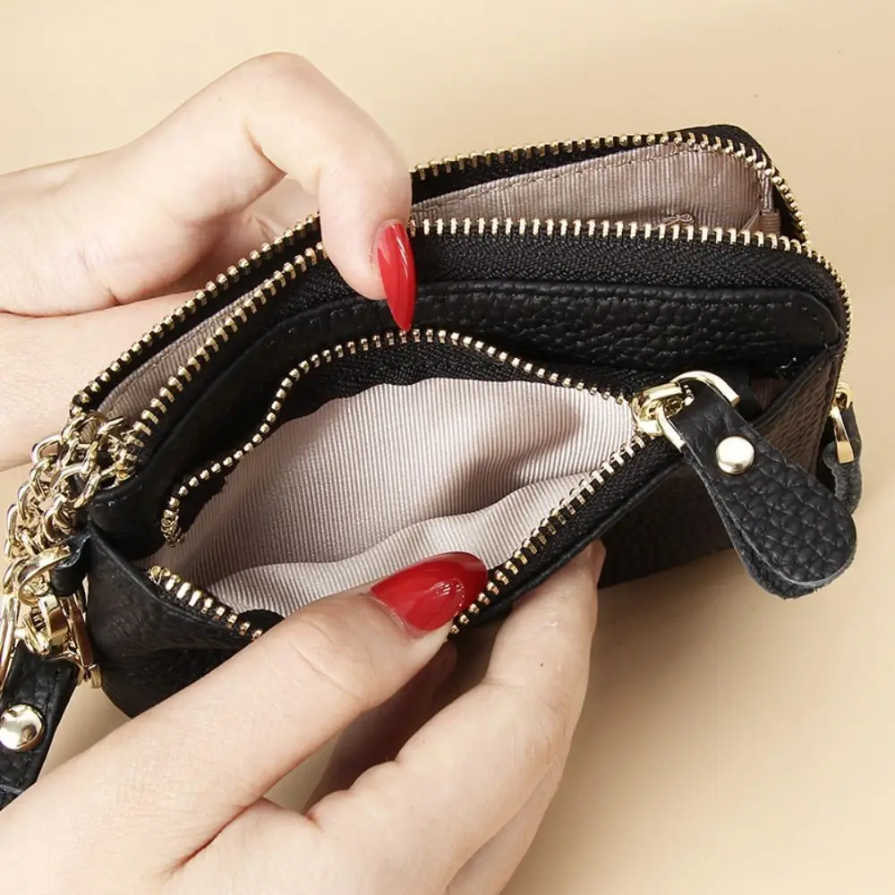 Fashion Cowhide Women Wallets Multi Functional Multi Card Slots Wallet Solid Color Zipper Purses