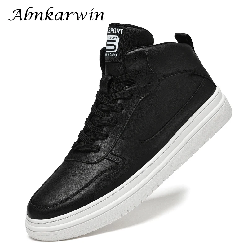 Genuine Leather High Top Casual Shoes Skateboarding Shoes Cow Leather Sneakers Autumn Winter High Quality