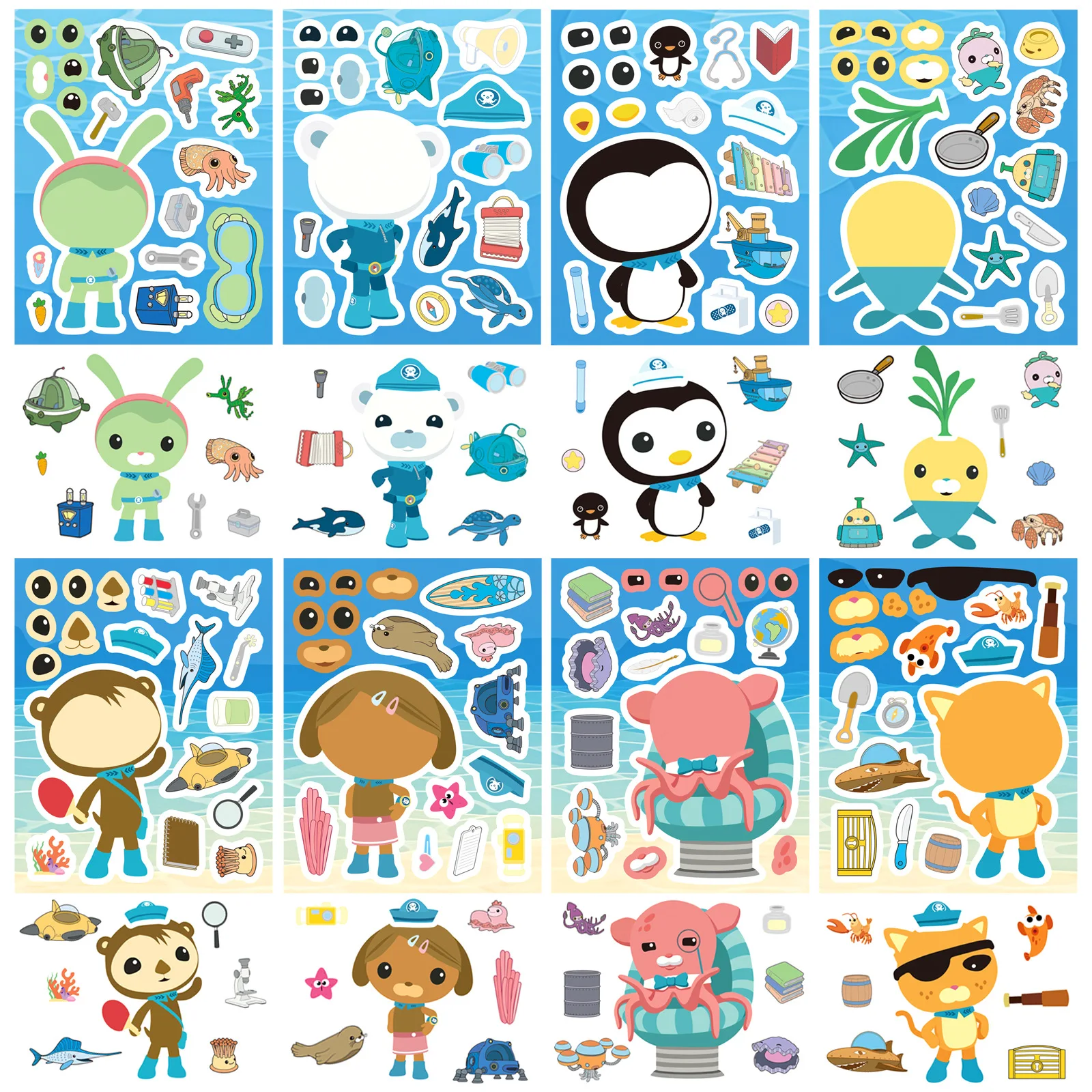 8-16-24Pcs Hand Drawn Cartoon Make Face Stickers DIY Waterproof Decals for Journal Laptop Phone Gift