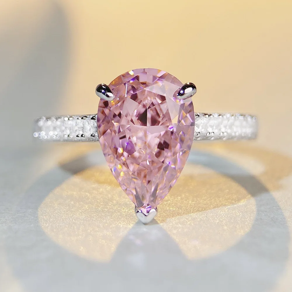 

Роскошное женское кольцо из твердой платины PT950 с розовым бриллиантом и каплями воды, кольцо с бриллиантом из муассанита с ледяным цветком