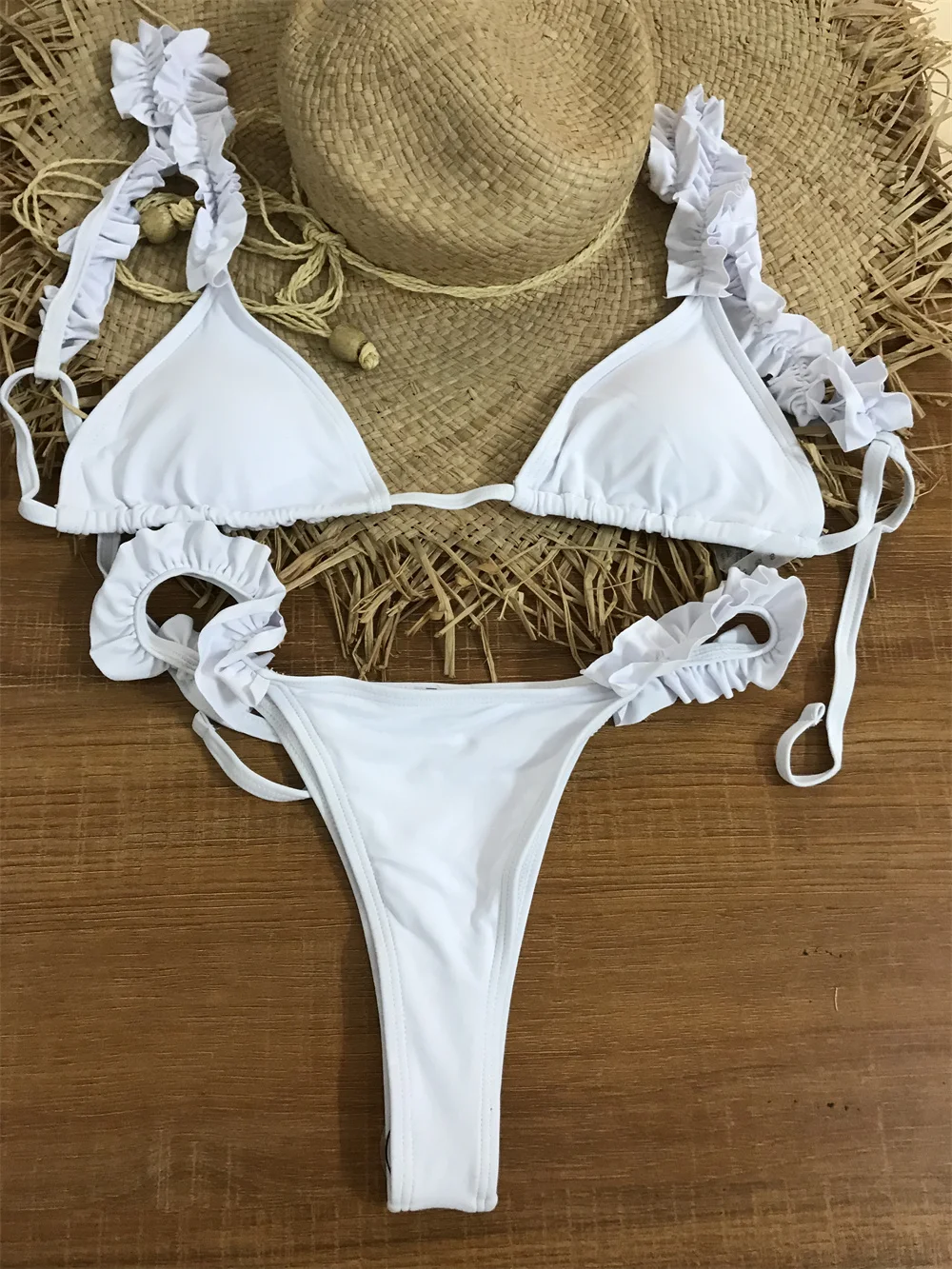 

NEW Lady's Summer White Ruffle Bikini Inspired Swimwear Designer Swimsuit Set Micro Bikinis Women Beachwear Biquini Bathing suit