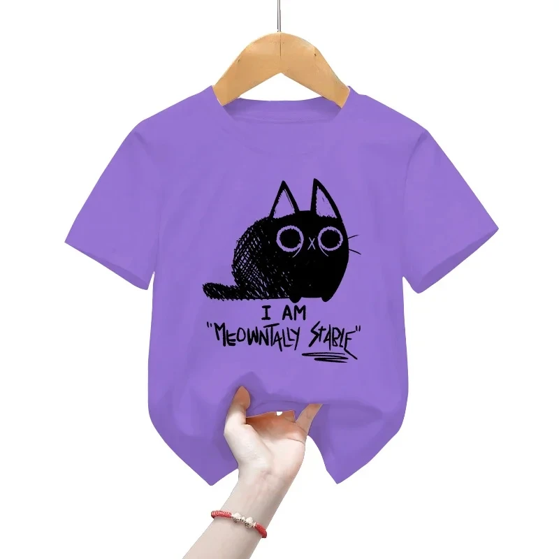 Meow Meow Stable Kids Cotton T-shirt Animal Black Cat Girl Boy T-shirt Cute Pet Cat Classic Kids T-shirt Cat Kids clothing