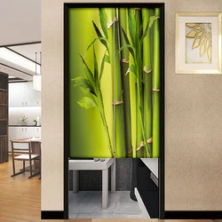 Bamboo Printing Japanese Door Curtain Dust Proof Kitchen Partition Drapes Restaurant Hotel Room Entrance Hanging Half-Curtain