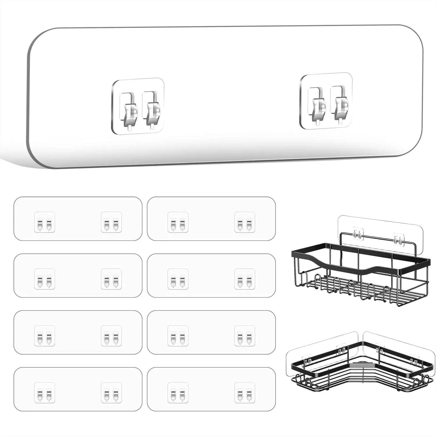 

9-Pack Transparent Adhesive Shower Caddy Replacement Strips with Strong Hold for Bathroom Storage