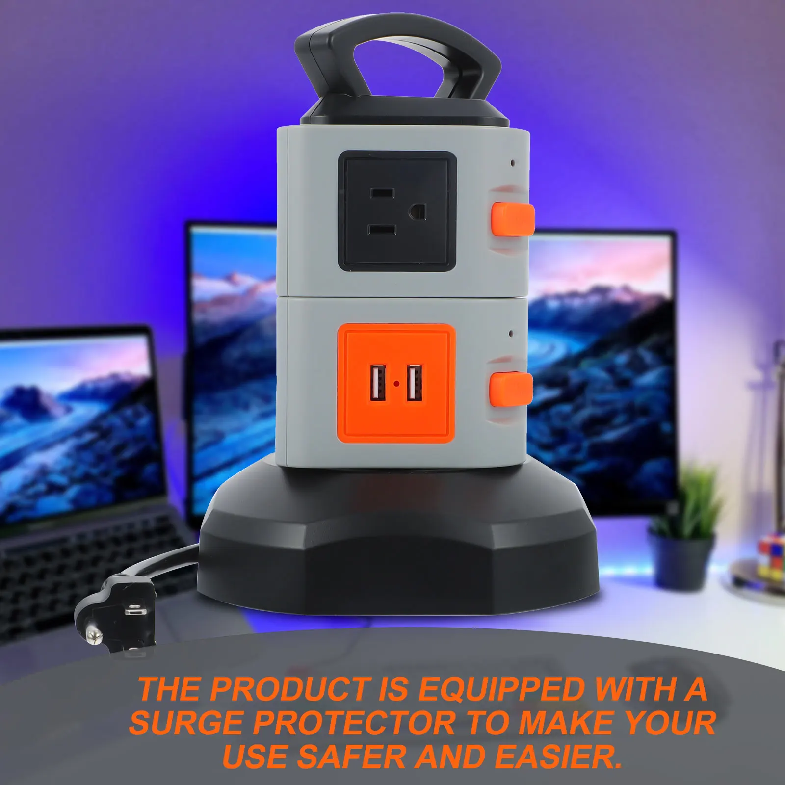 

7 Way Power Board Outlets 2 USB Ports Surge Protector Durable Home Office Charging Solution Large Board Safe Use Excellent