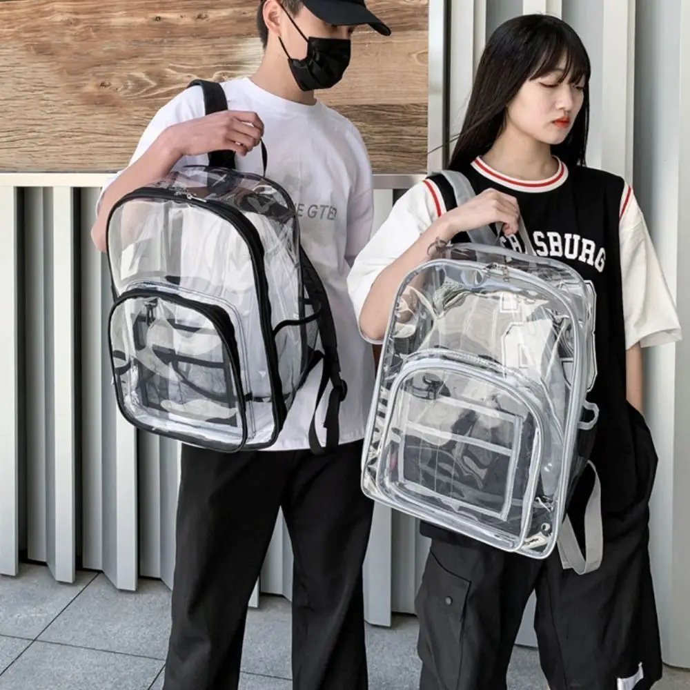 PVC Transparent Backpack Waterproof Storage Bag Students School Bag Multi-pockets Ins Large Handbag Clear Shoulder Bag