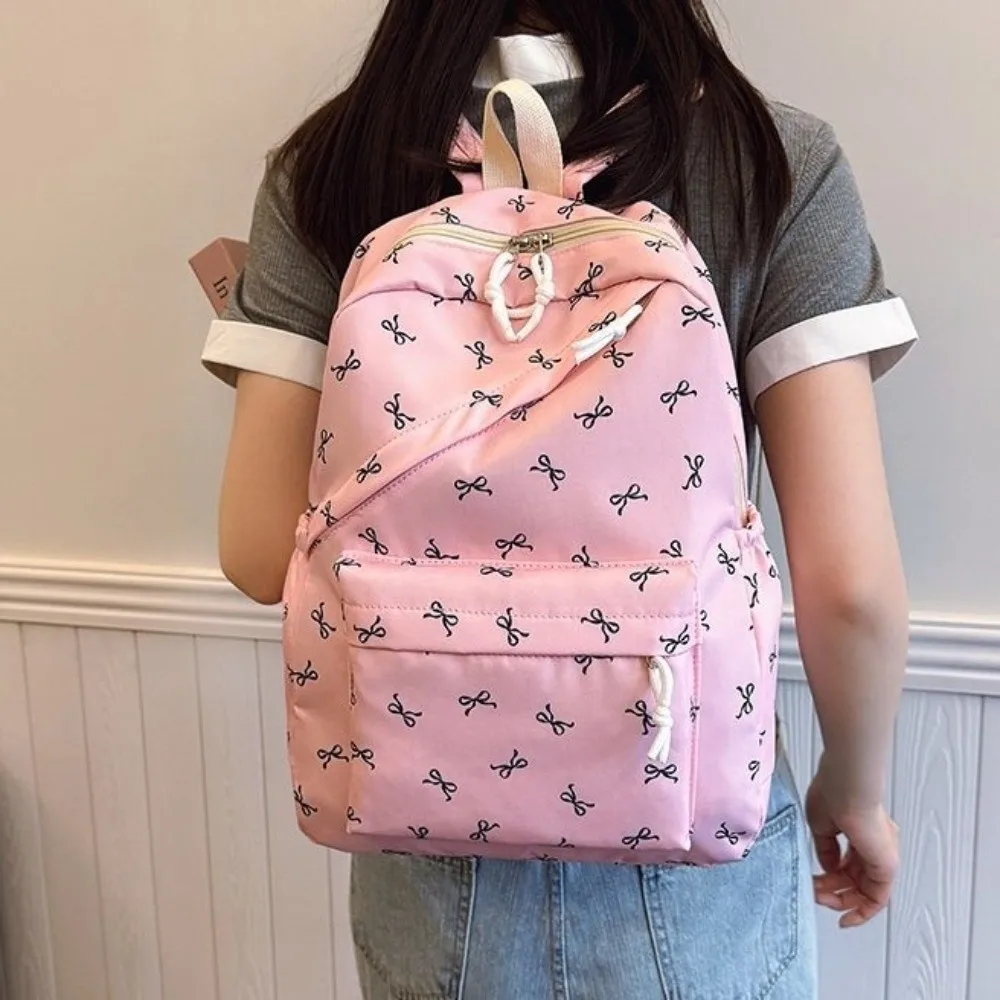 Canvas Bow Backpack Adjustable Straps Lightweight Students School Bag Japanese Style Large Capacity Teenagers Shoulder Bag