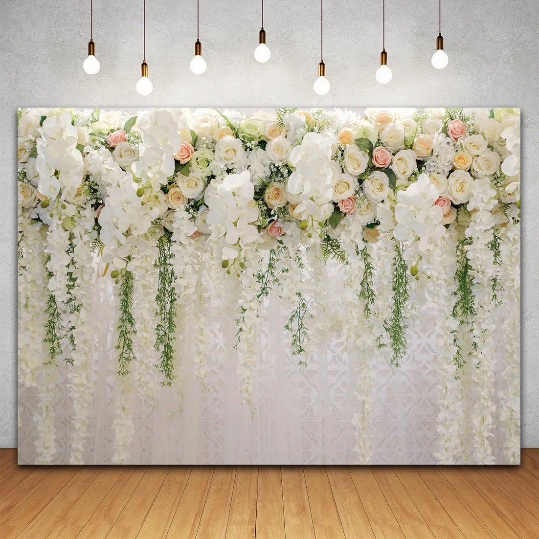 Floral Wall Backdrop for Photography Rose Flowers Wallpaper White Curtain Wedding Background for Girls Birthday Valentine\'s Day