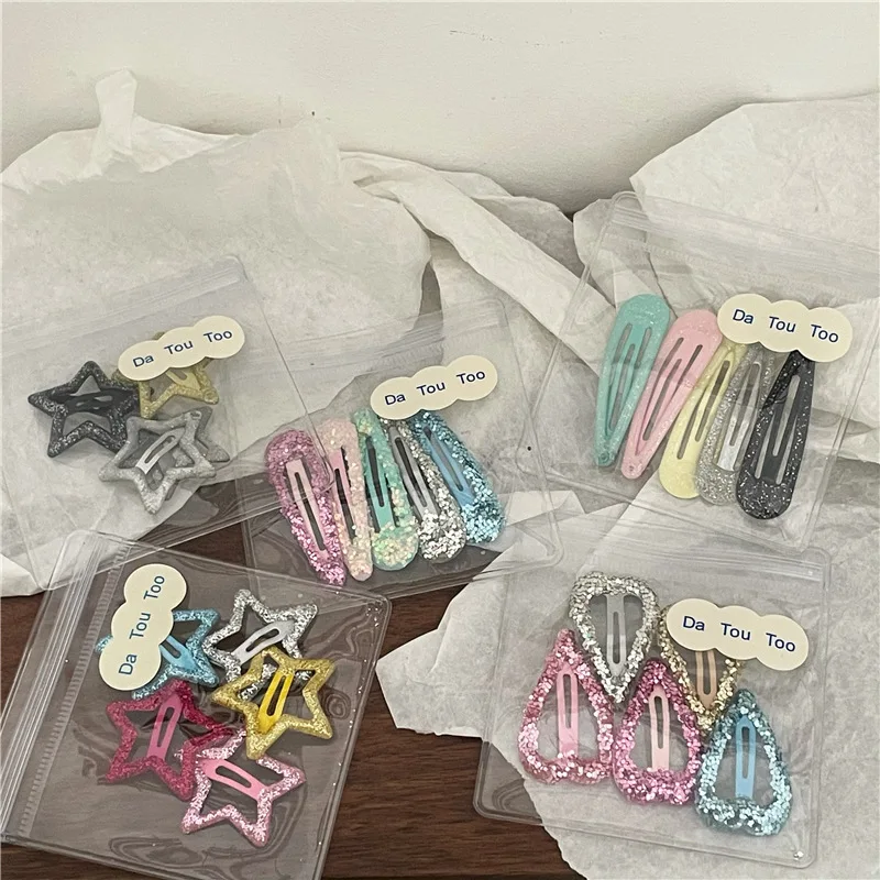 Colorful Sequins Water Drop Five-Pointed Star BB Clip Bang Clip Sweet Girl Gold Powder Love Heart-Shaped Hairpin Side Clip New