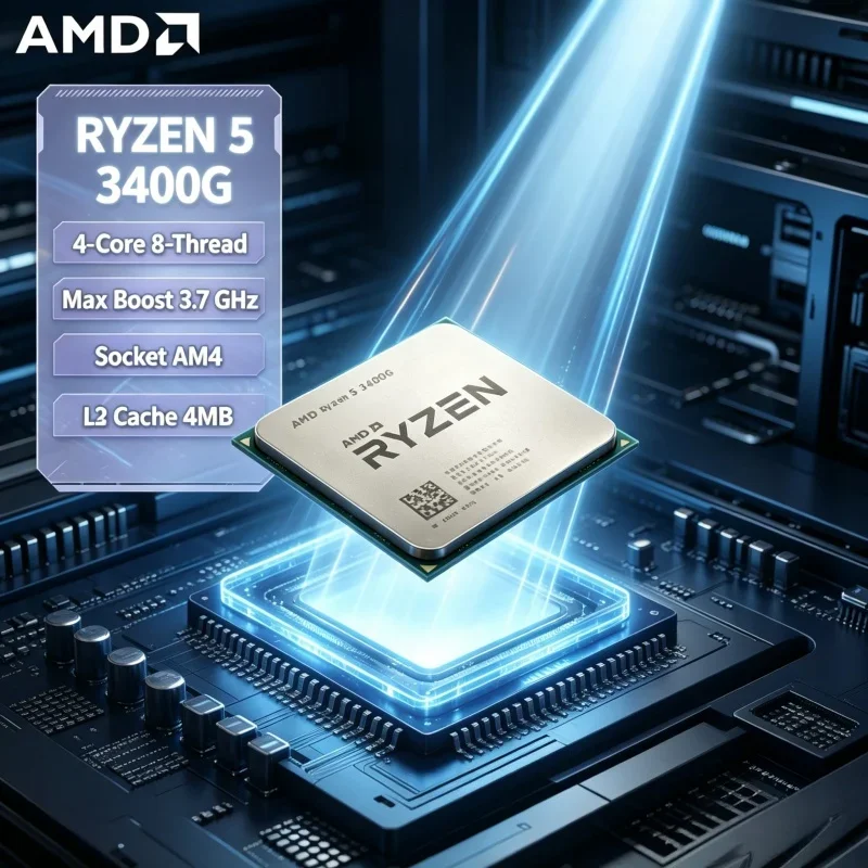

AMD Ryzen 5 3400G Loose Chip Desktop Processor AM4 Socket Integrated Graphics 3.7GHz 65W for Office & Casual Gaming PC