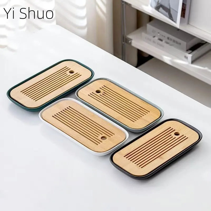 

Small Tea Table Ceramic Tea Tray Simple Rectangular Drain Dry Bubble Tray Japanese Water Storage Tea Tray