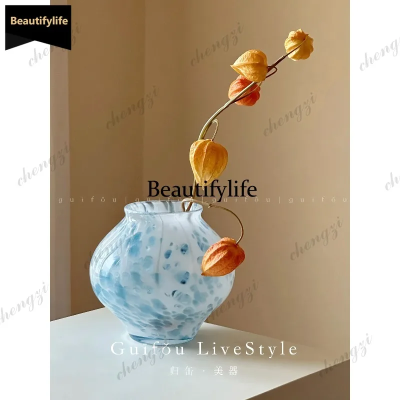D80 Song Dynasty aesthetics super beautiful flower arrangement art niche feeling vase glazed glass