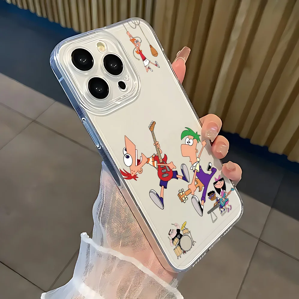 Cartoon P-Phineas and Ferbs Phone Case For iPhone 17 16 16e 15 14 13 12 11 Mini Pro Max X XR XSMax 7 8 Air Plus Transparent