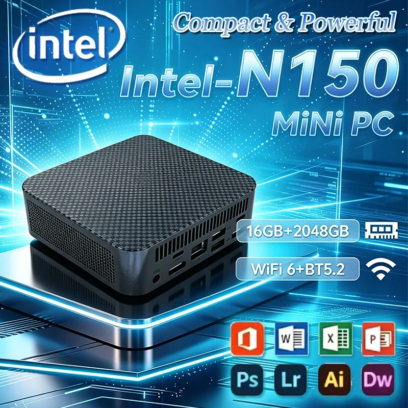 Multi-purpose Mini PC Intel N150 Mini PC 32GB RAM 1TB‑2TB SSD WiFi 6 Bluetooth5.2 4K 60Hz Portable Gaming Office Study Computer