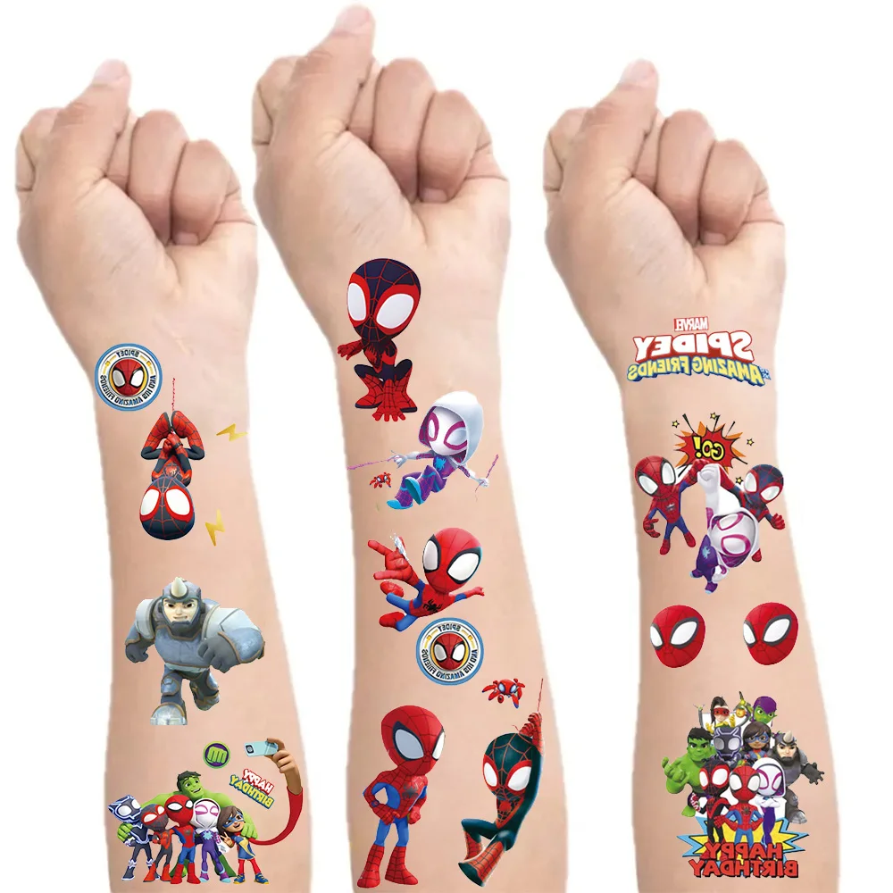 1/8pcs Spidey and His Amazing Friends Tattoo Stickers Theme Party Supplies Birthday Gifts Gift Bag Fillers Boys Birthday Gifts