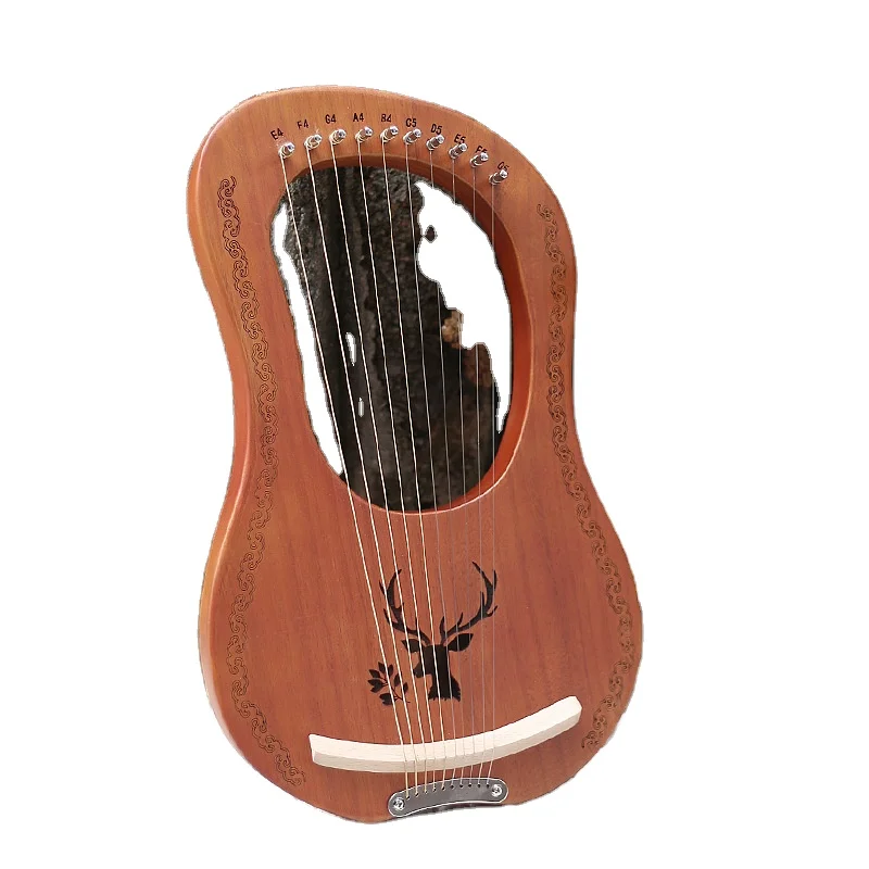 

Wholesale 10 Tone Lyre Harp Portable Musical Instrument Good Quality Lyra Harp With Mahogany
