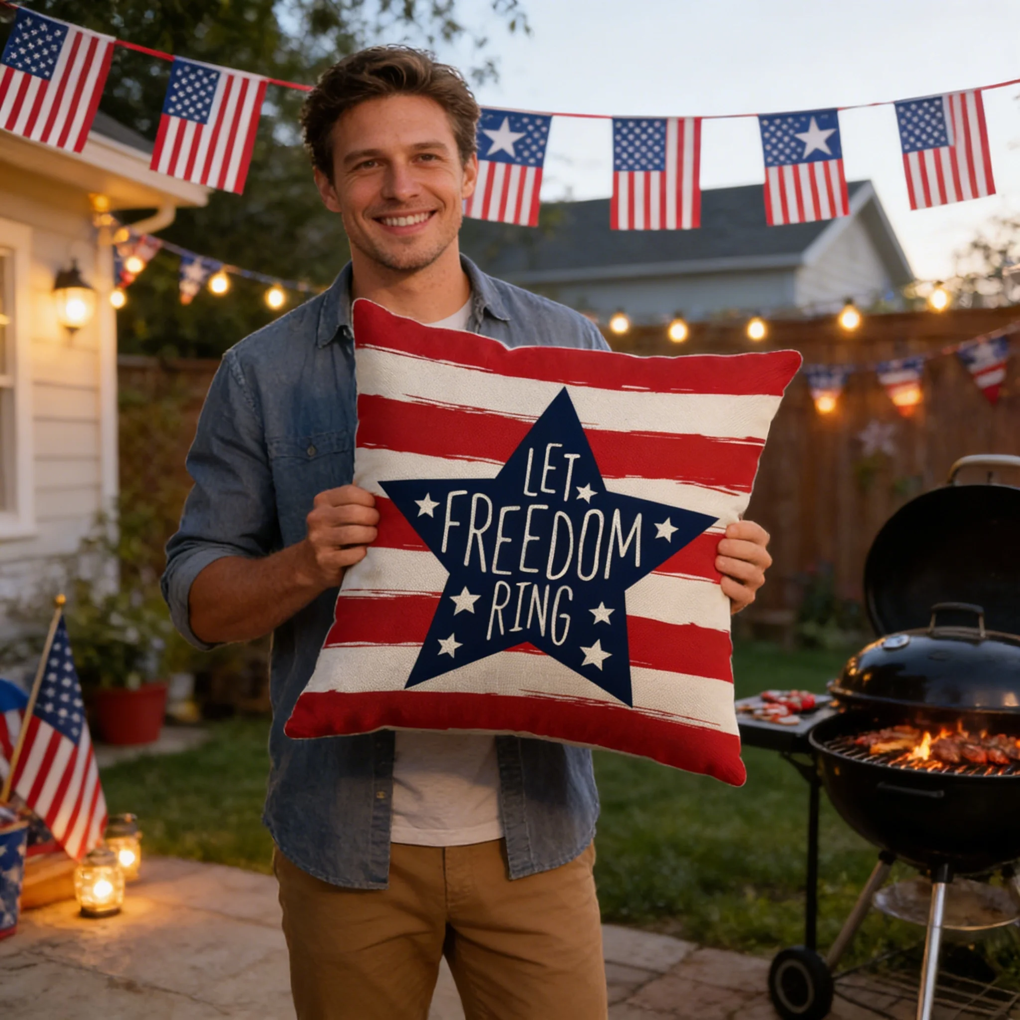 Independence Day Freedom Pillow Cover, Fourth of July Print Design for Sofa Bedroom and Patriotic Home Decoration Present