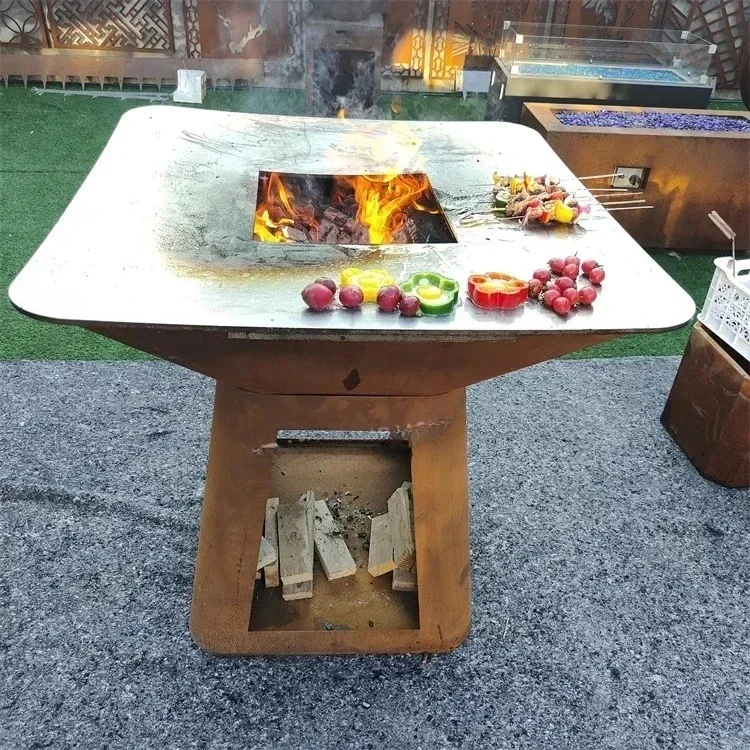 

Деревянный барбекю, укороченная сталь, лидер продаж, укороченный стальной гриль для барбекю, уличный укороченный стальной ржавый барбекю