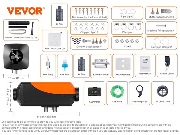 SucceBuy 8KW Bluetooth Diesel Luchtverwarmer 12V Dieselverwarmer met automatische hoogteverstelling Diesel Standkachel voor aanhangwagen
