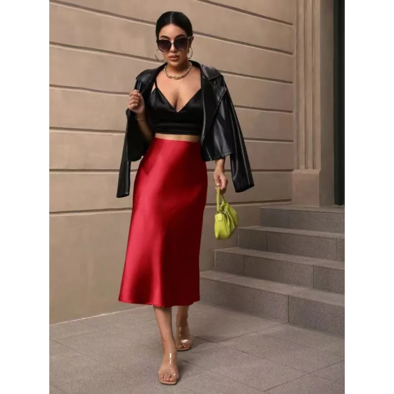 Bodycon Dress Satin Mid-Length Skirt Spring Summer New Women's Fashion Straight