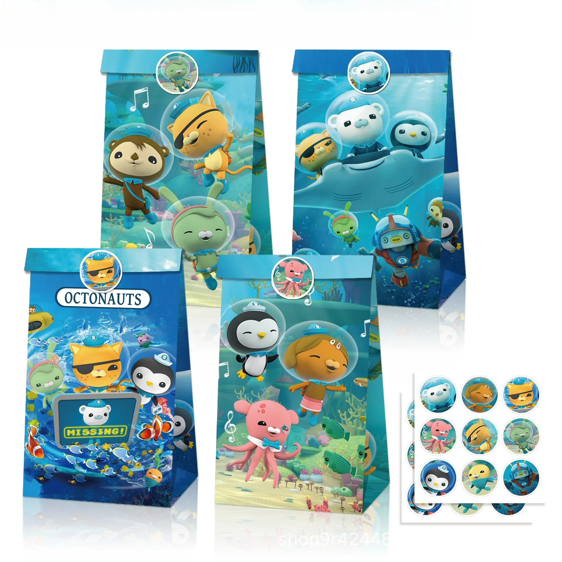 

24PCS The Octonauts Theme Gift Bag Family Animation Pattern Birthday Party Candy Gift Kraft Paper Bag Birthday Gift Box Bag