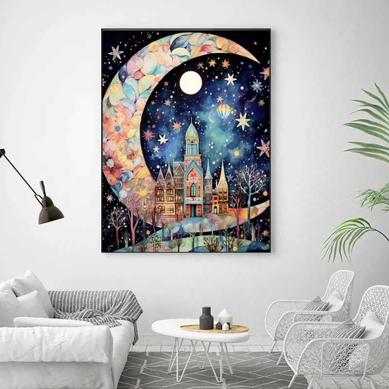 Fai da te 5D fata polvere pittura diamante luna città mosaico di cristallo pieno paesaggio diamante ricamo arte strass immagine decorazioni per la