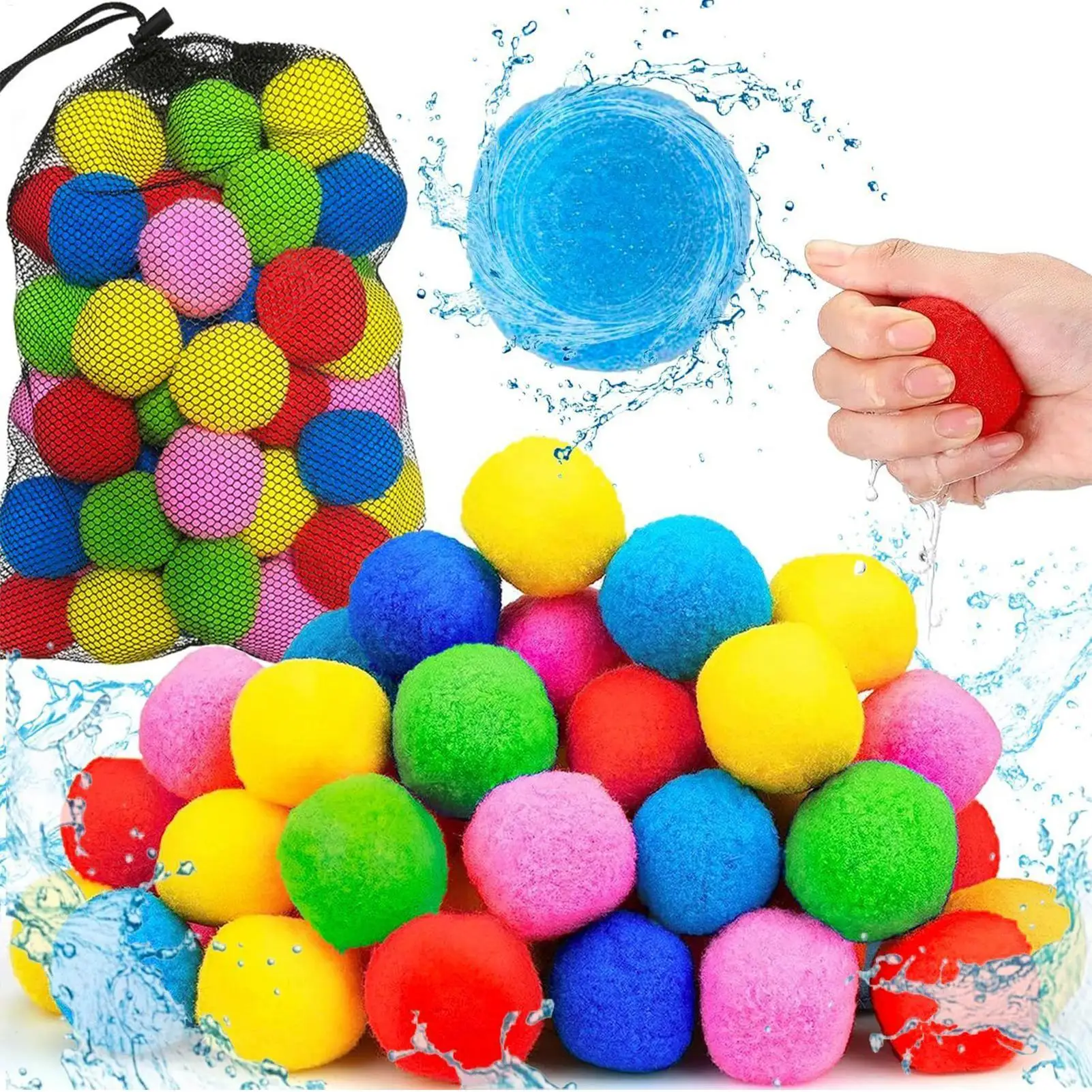 60pcs/set Reusable Water Balls Instant Refill Soft Beach Toys Family Outdoor Games Water Sponge Balls for Kids Pool Beach