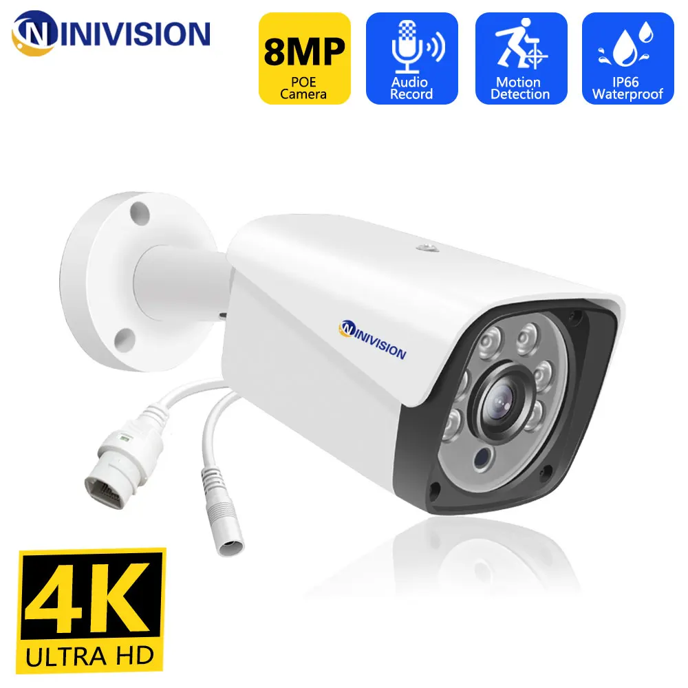 

4K H.265 AI 8MP 5MP Motion Detection Bullet Outdoor IP66 Waterproof Audio POE Surveillance IP Camera For Home Kit Video Set