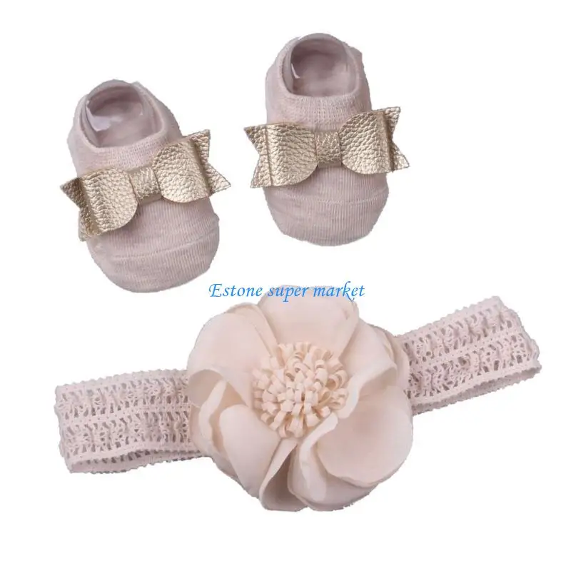 

090B Lace Bow Headband Anti-Skid Socks Baby Hair Accessories Boy Girl Unisex Headband