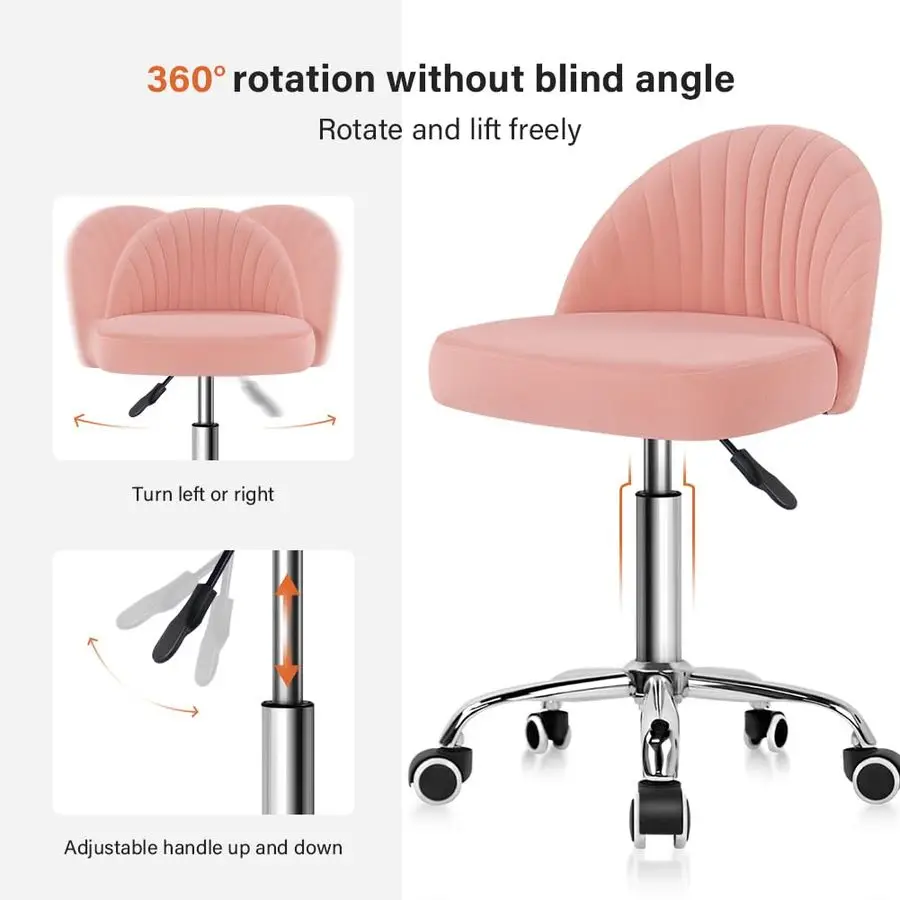 Rollhocker, drehbarer Bürostuhl, Samt-Schminkstühle, höhenverstellbare Hocker mit Rückenlehne für Schlafzimmer, Zuhause, Make-up, Kosmetik, Entwurf