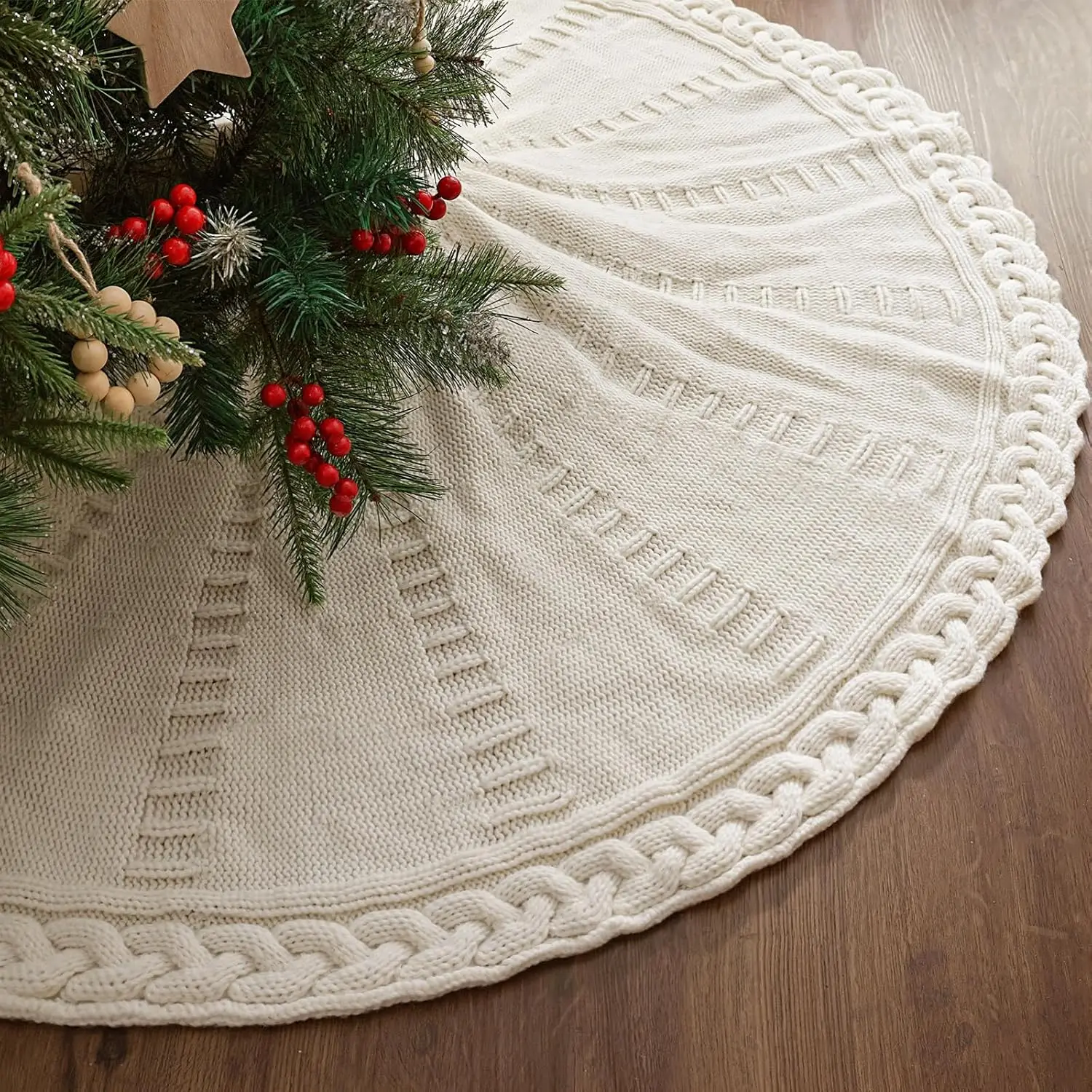 

Milk White Retro Christmas tree skirt Christmas knitted tree skirt Home Living Room Decor Christmas New Year Ornaments